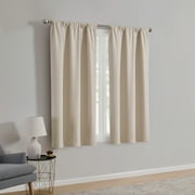 Mainstays Iris Linen Look 100% Blackout Curtain Panel Pair, Set of 2 Room Darkening Drapes for Bedroom, Beige, 37"W x 63"L