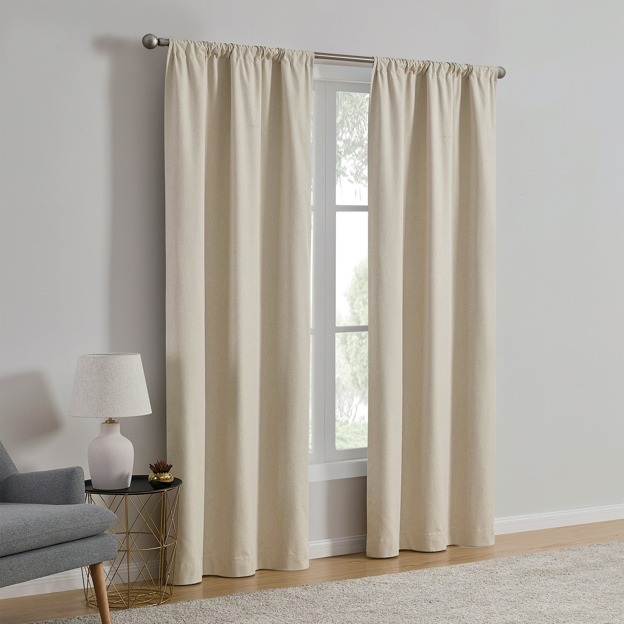Mainstays Iris Linen Look 100% Blackout Curtain Panel Pair, Set of 2