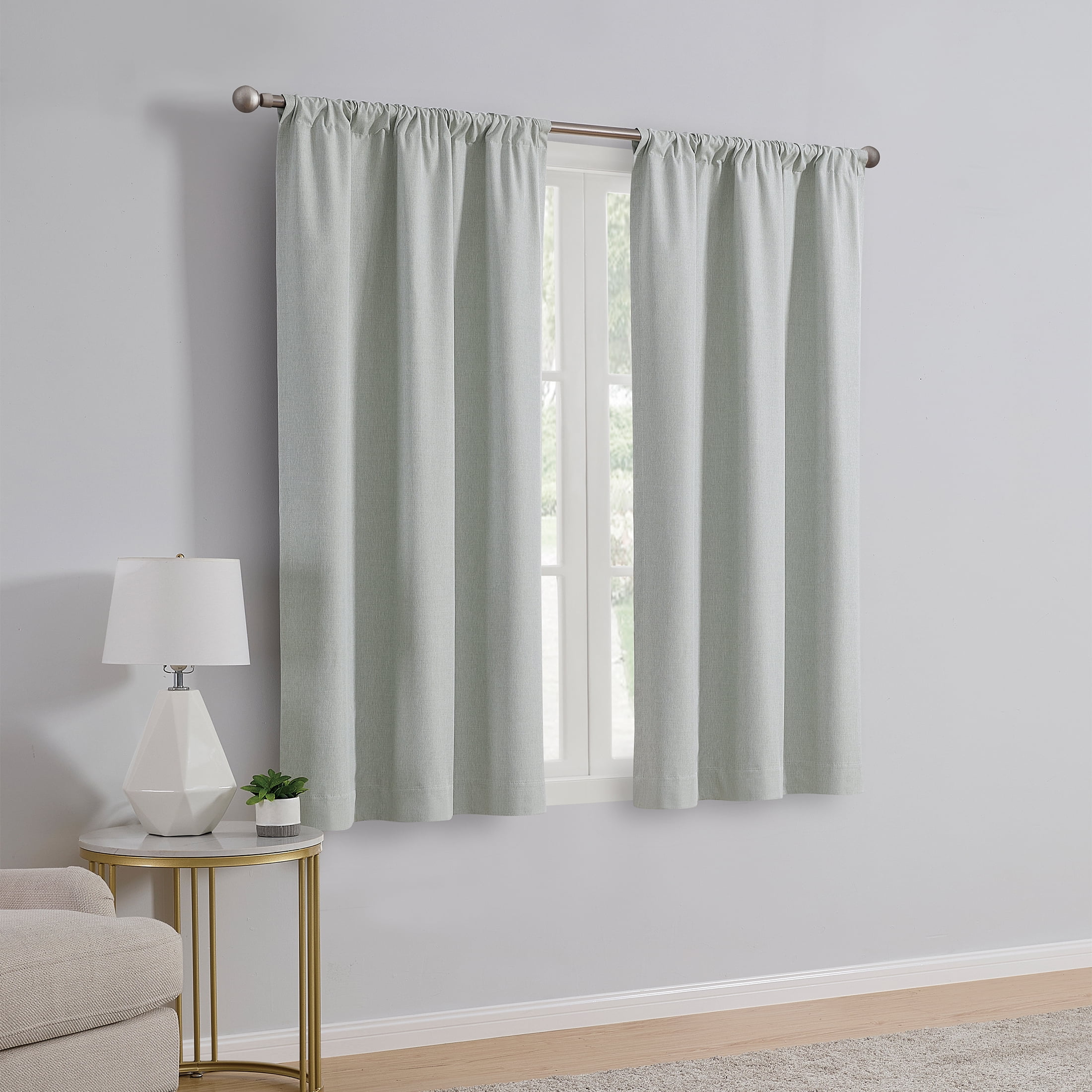 Mainstays Linen Look Blackout Curtain Panel Pair, Set of 2, Green, 37"W x 63"L