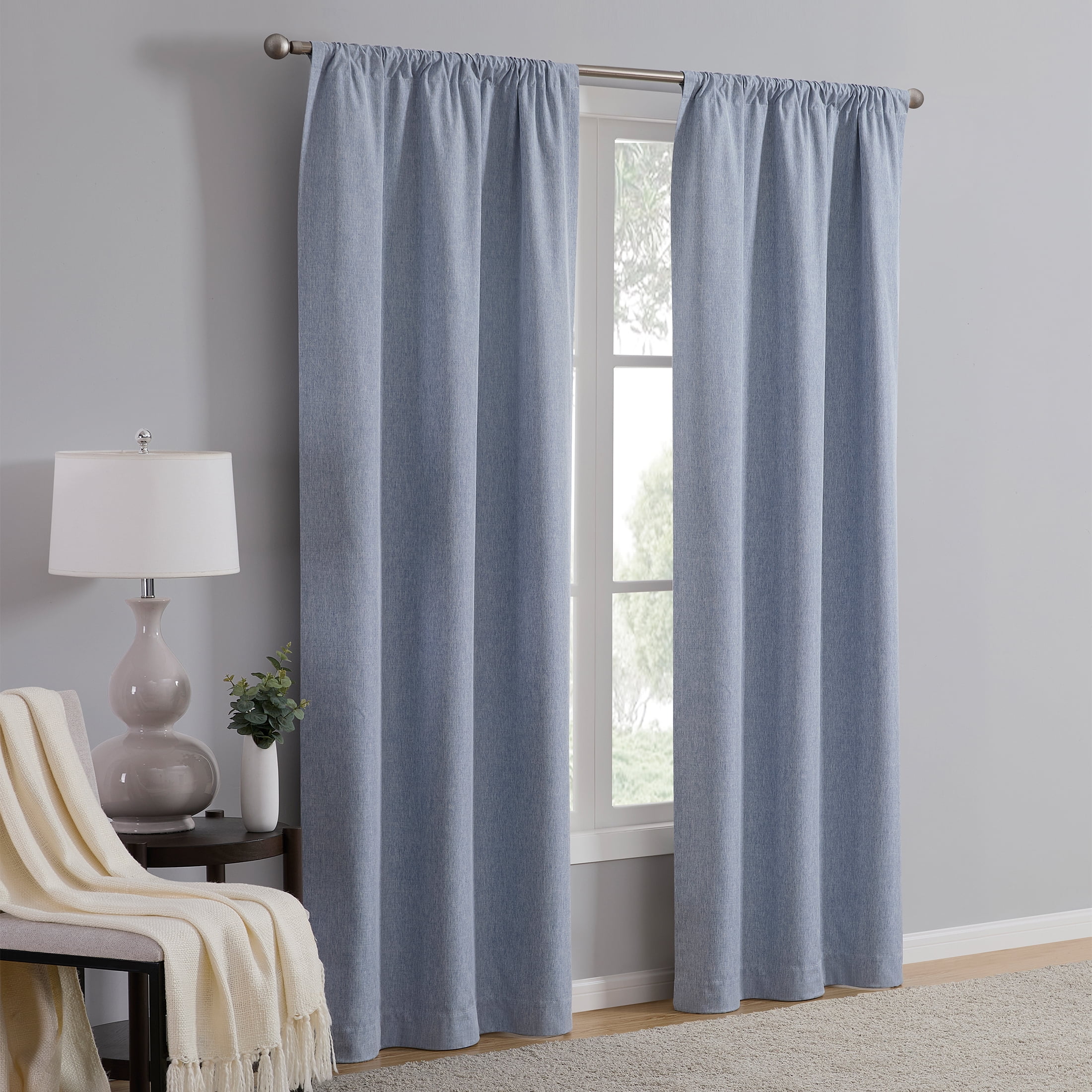 Mainstays Linen Look Blackout Curtain Panel Pair, Set of 2, Placid Blue, 37"W x 84"L