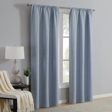 Mainstays Linen Look Blackout Curtain Panel Pair, Set of 2, Placid Blue, 37"W x 84"L