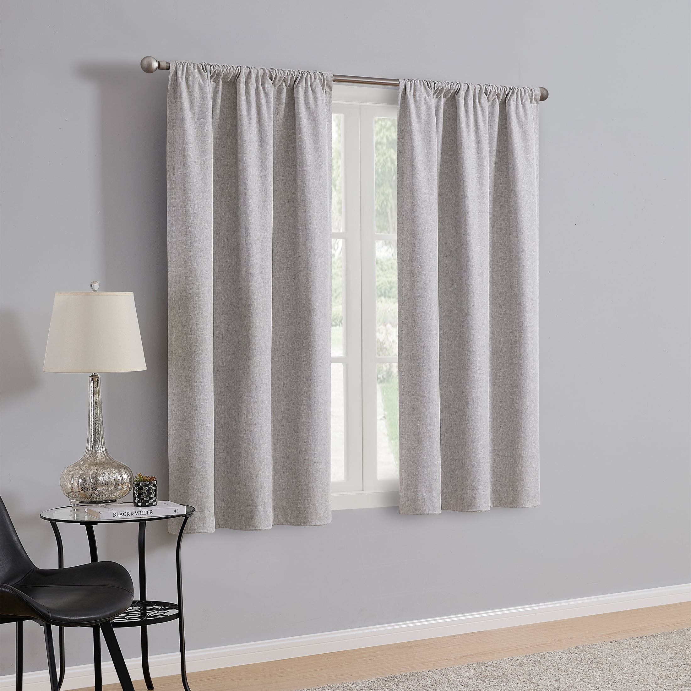 Mainstays Iris Linen Look Blackout Curtain Panel Pair, Set of 2, Silver, 37 in x 63 in