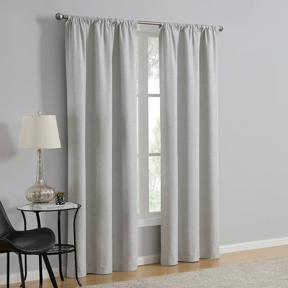 Mainstays Linen Look Blackout Curtain Panel Pair, Set of 2, Silver, 37"W x 95"L