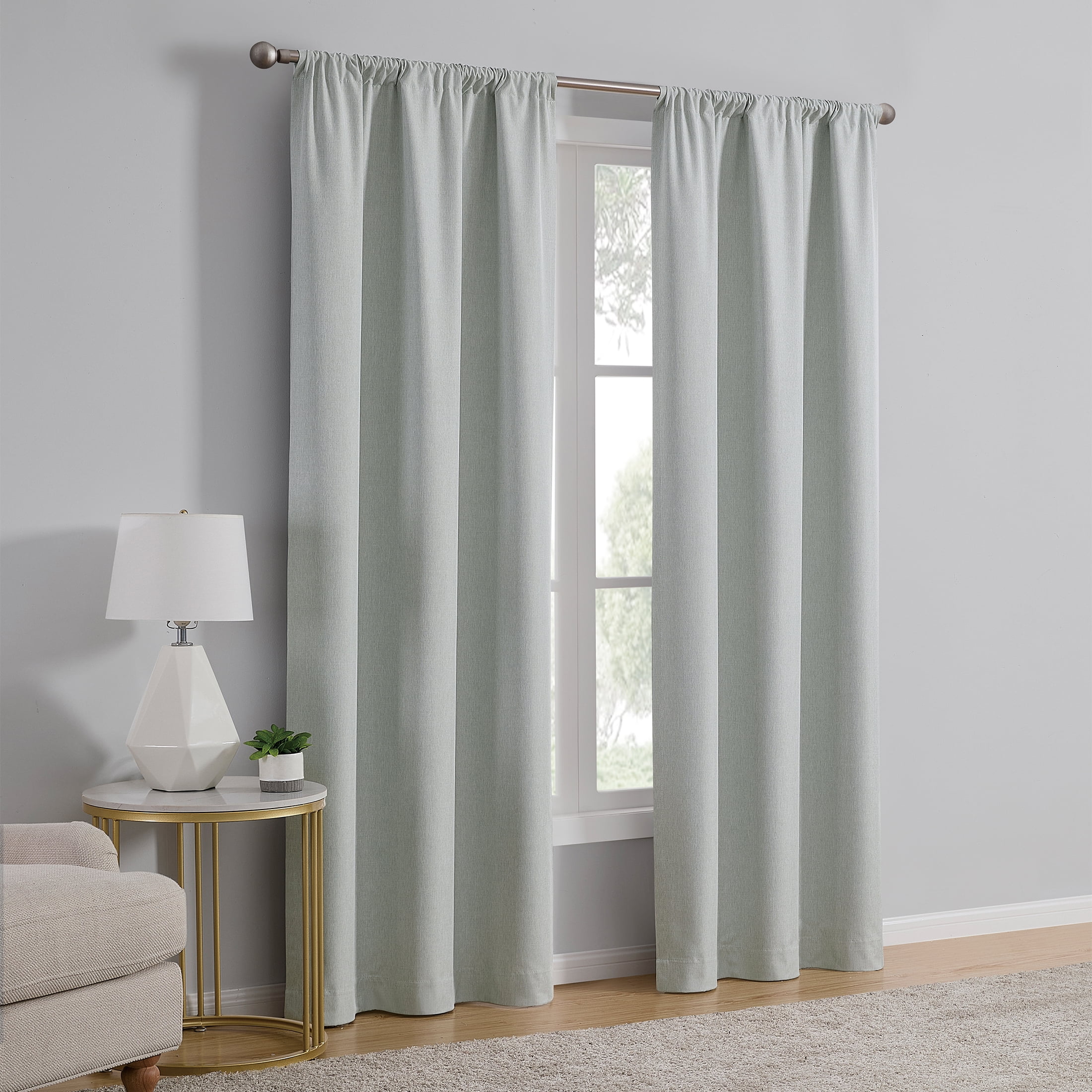 Mainstays Linen Look Blackout Curtain Panel Pair, Set of 2, Soft Sea, 37"W x 84"L
