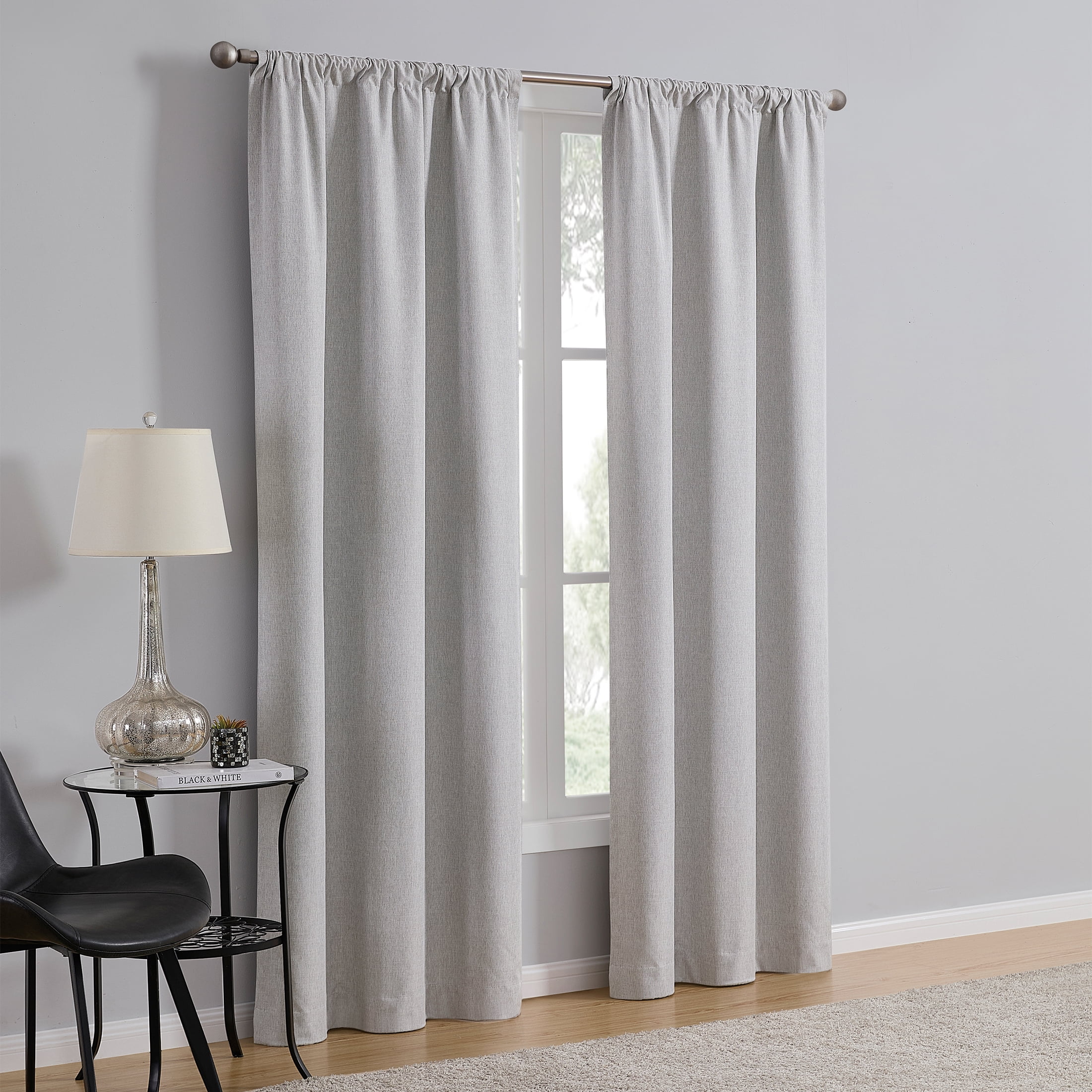 Mainstays Linen Look Blackout Curtain Panel Pair, Set of 2, Silver, 37"W x 84"L