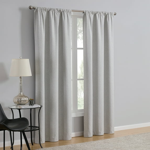 Mainstays Iris Linen Look 100% Blackout Curtain Panel Pair, Set of 2 Room Darkening Drapes for Bedroom, Silver, 37"W x 84"L