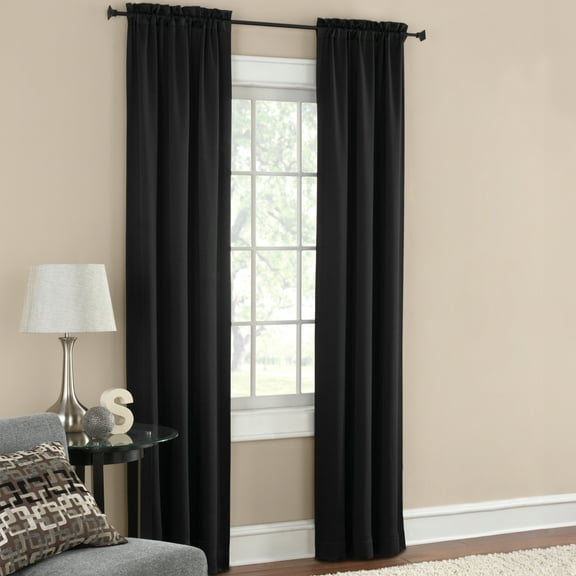 Mainstays Solid Blackout Curtain Panel Pair, Set of 2, Black, 30”W x 84”L
