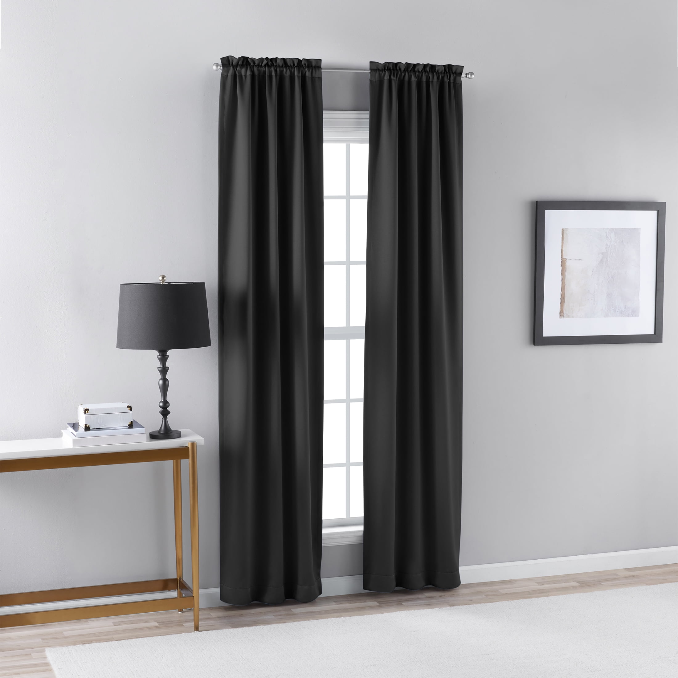 Mainstays Solid Blackout Curtain Panel Pair, Set of 2, Black, 30”W x 95”L