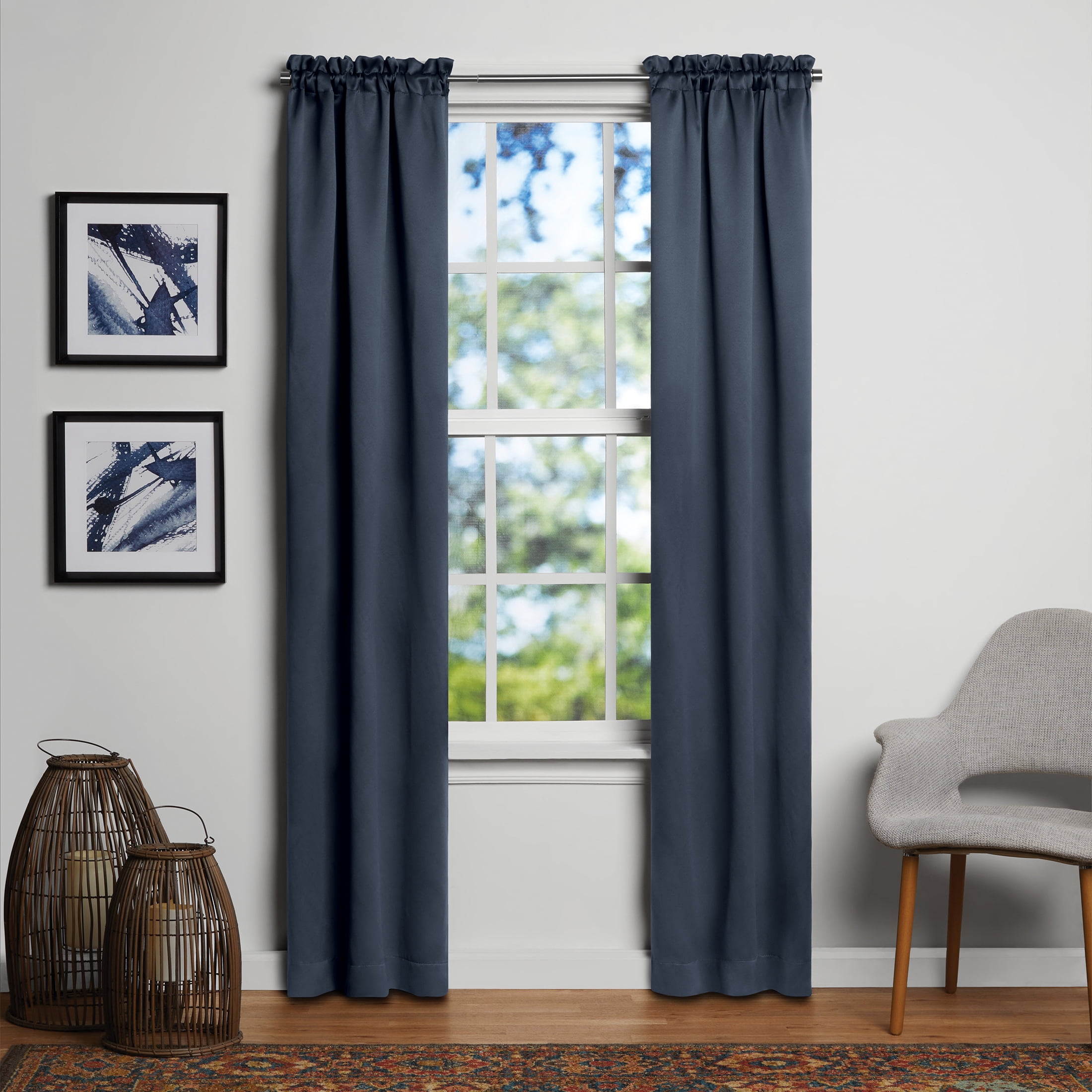 Mainstays Solid Blackout Curtain Panel Pair, Set of 2, Blue Cove, 30"W x 84"L