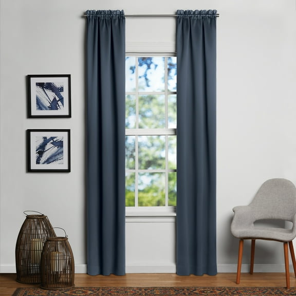 Mainstays Solid Blackout Curtain Panel Pair, Set of 2, Blue Cove, 30"W x95"L