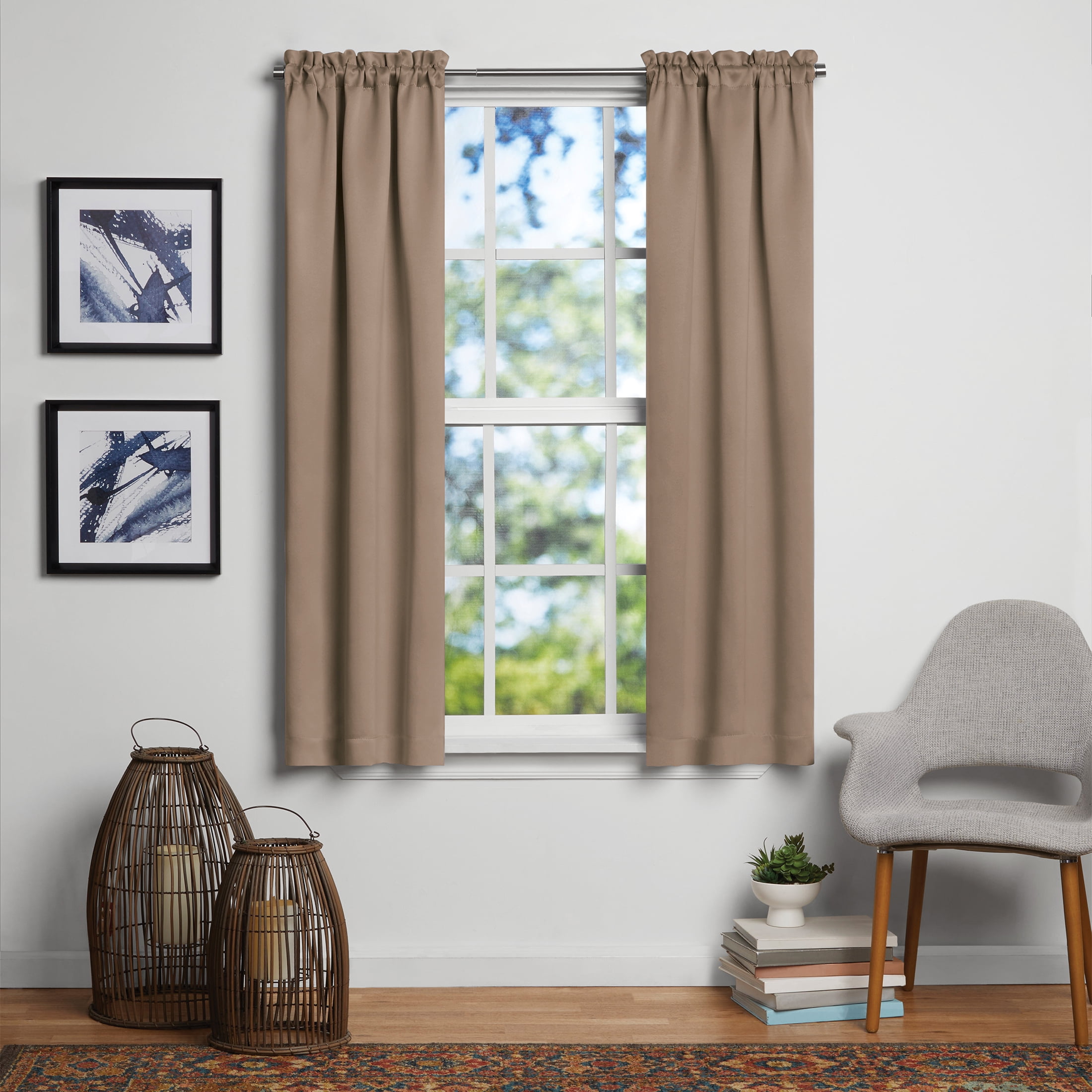 Mainstays Solid Blackout Curtain Panel Pair, Set of 2, Brown, 30"W x 63"L