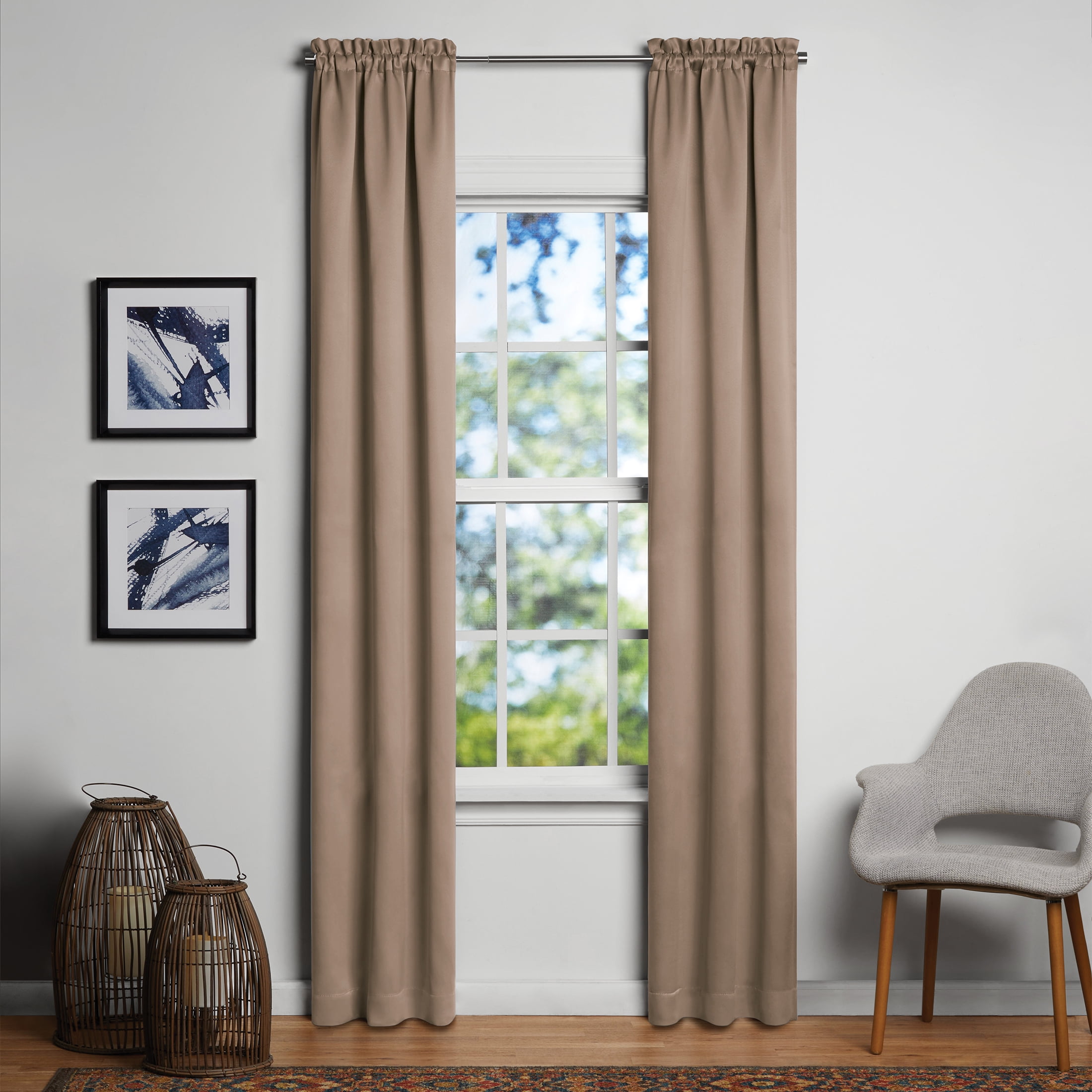 Mainstays Solid Blackout Curtain Panel Pair, Set of 2, Brown, 30"W x95"L
