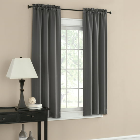 Mainstays Solid Blackout Curtain Panel Pair, Set of 2, Charcoal Gray, 30”W x 63”L