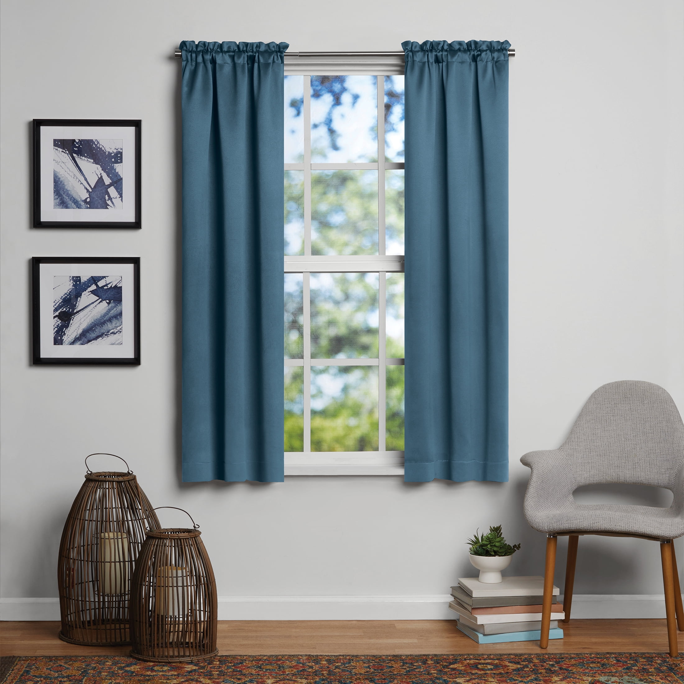 Mainstays Solid Blackout Curtain Panel Pair, Set of 2, Blue, 30"W x 63"L