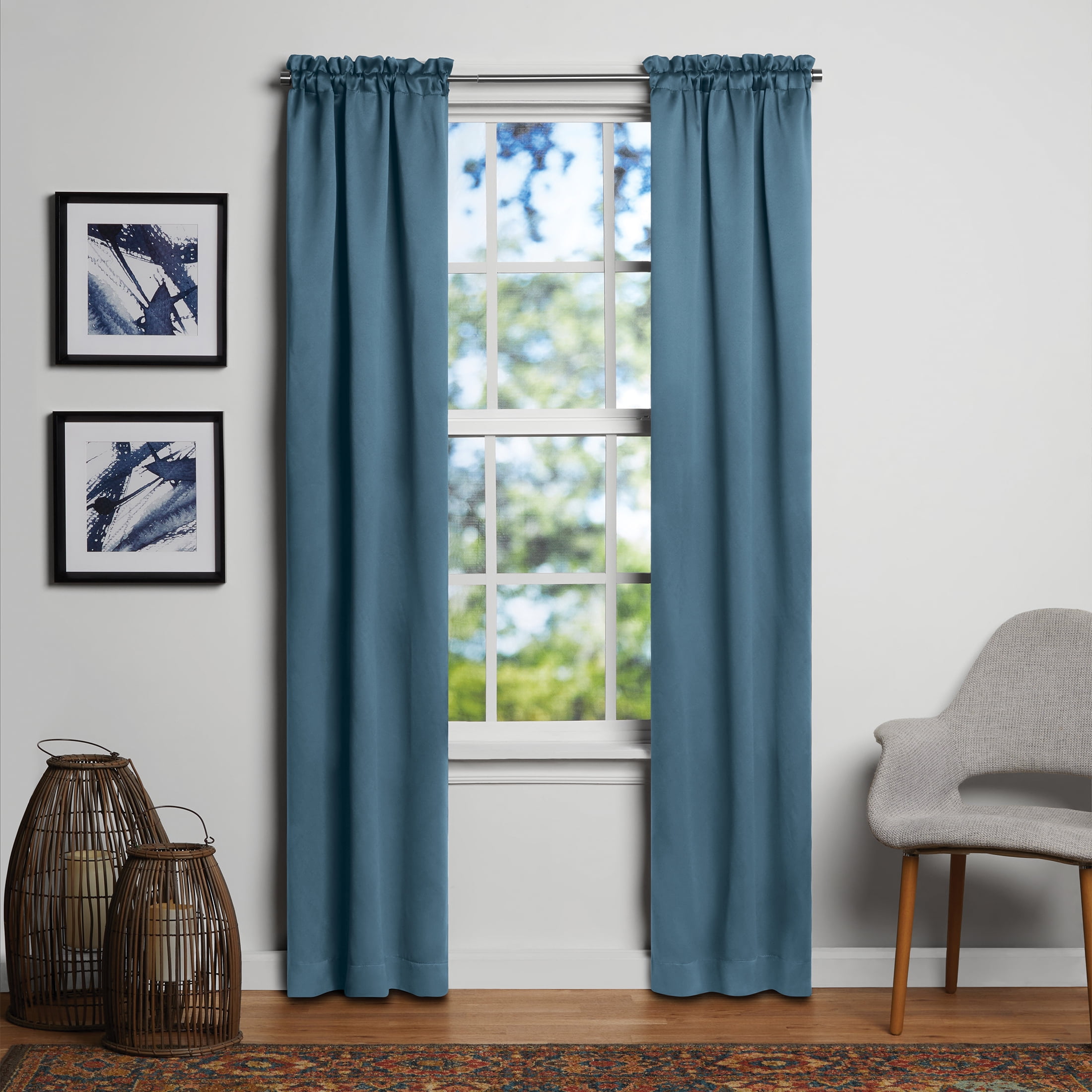 Mainstays Solid Blackout Curtain Panel Pair, Set of 2, Blue, 30"W x 84"L