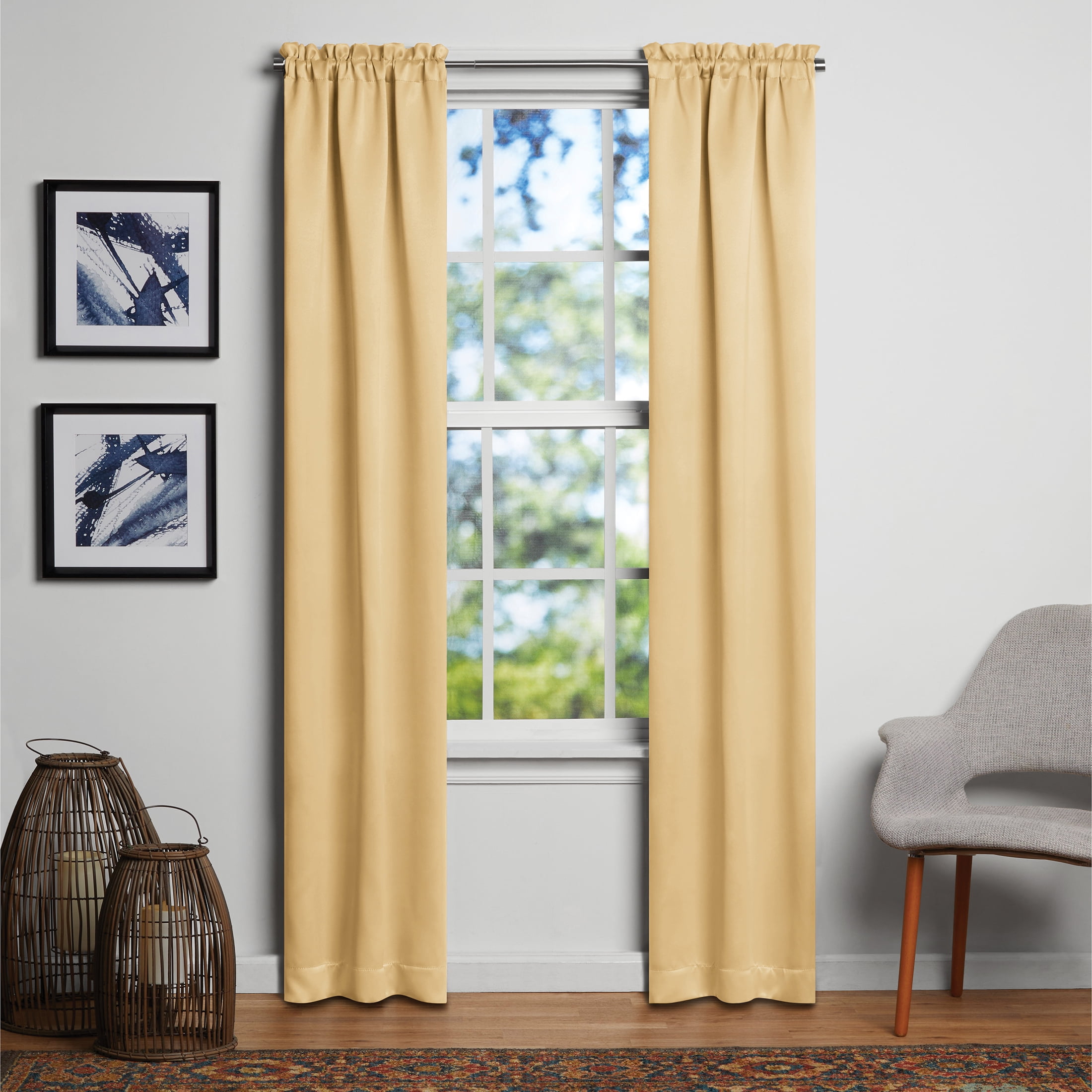 Mainstays Solid Room Darkening Curtain Panel Pair, Set of 2, Gold, 30"W x 84"L