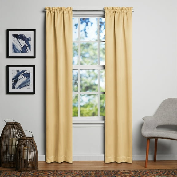 Mainstays Solid Room Darkening Curtain Panel Pair, Set of 2, Gold, 30"W x 84"L