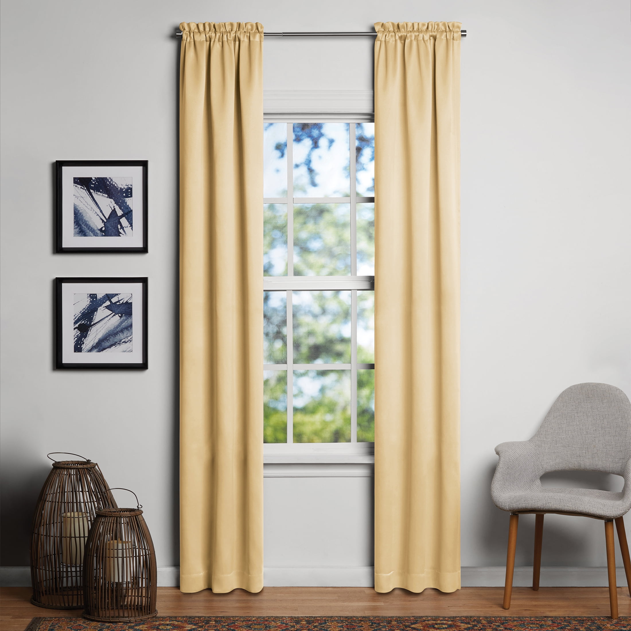 Mainstays Solid Room Darkening Curtain Panel Pair, Set of 2, Gold, 30"W x95"L