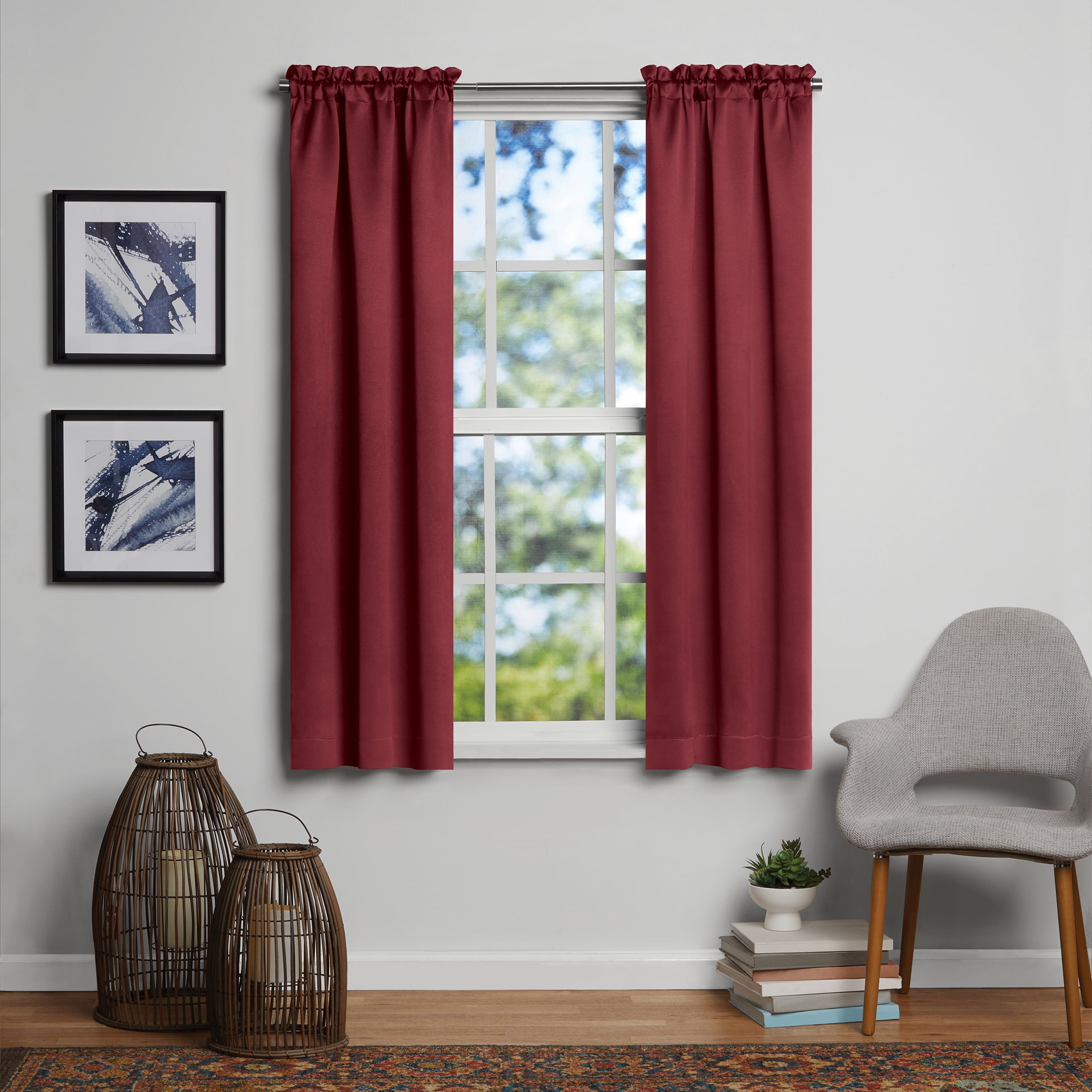 Mainstays Solid Blackout Curtain Panel Pair, Set of 2, Red, 30"W x 63"L