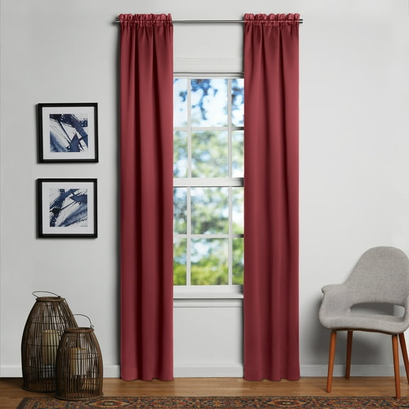 Mainstays Solid Blackout Curtain Panel Pair, Set of 2, Red, 30"W x95"L