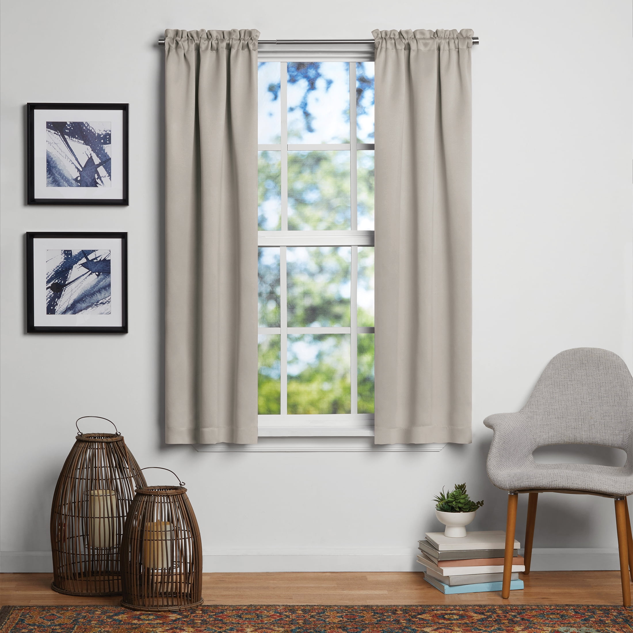 Mainstays Solid Blackout Curtain Panel Pair, Set of 2, Washed Stone, 30"W x 63"L