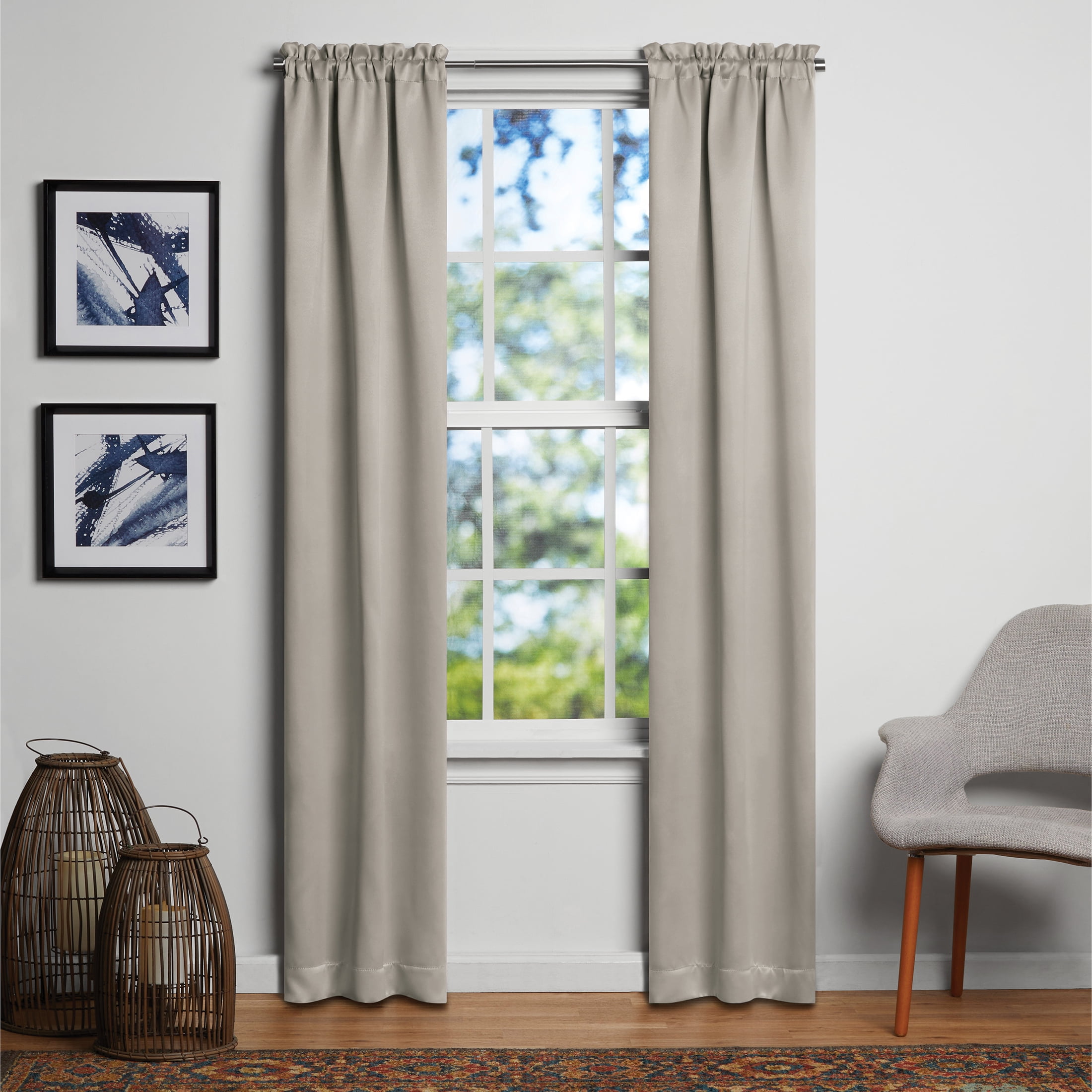 Mainstays Solid Blackout Curtain Panel Pair, Set of 2, Washed Stone, 30"W x 84"L