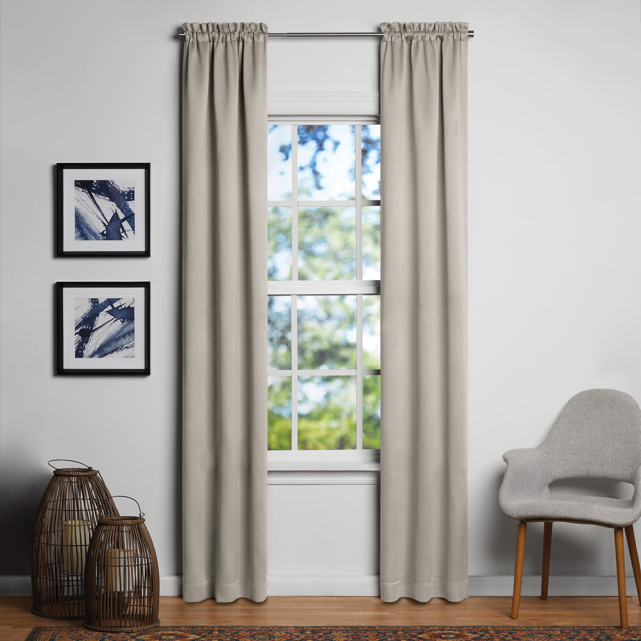 Mainstays Solid Blackout Curtain Panel Pair, Set of 2, Washed Stone, 30"W x95"L