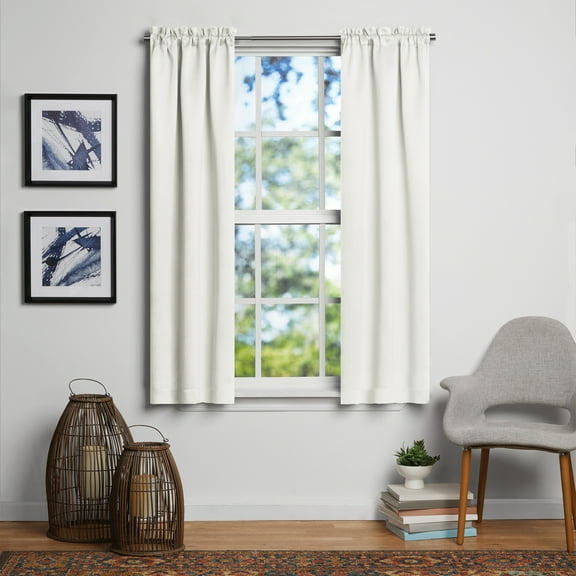 Mainstays Solid Room Darkening Curtain Panel Pair, Set of 2, Arctic, 30"W x 63"L