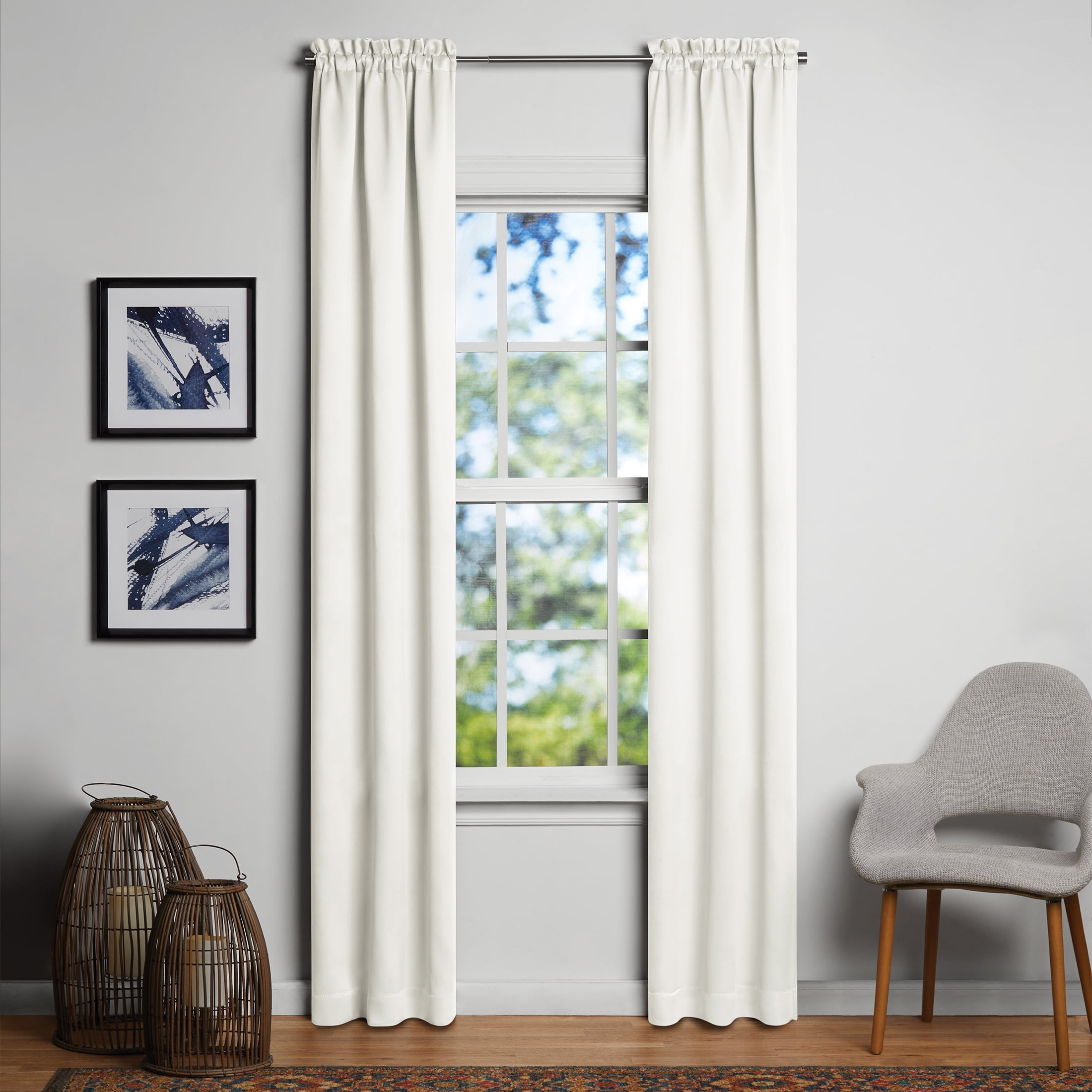 Mainstays Solid Room Darkening Curtain Panel Pair, Set of 2, Arctic, 30 in W x 95 in L