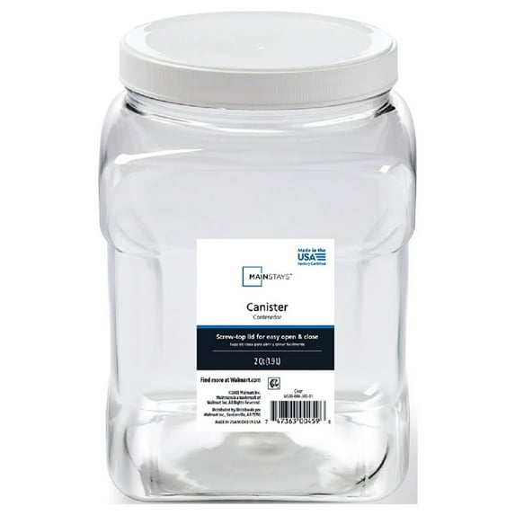 Mainstays 2-Quart Plastic Clear Canister with White Twist-Top Lid (1 Each) 4.85" x 4.73" x 7.30", A Practical Choice for Pantry Organization and Food Storage