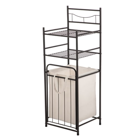 Mainstays 2-Shelf 10 lb. Capacity Steel Storage Shelf Unit with Hamper, Bronze Finish for Adults