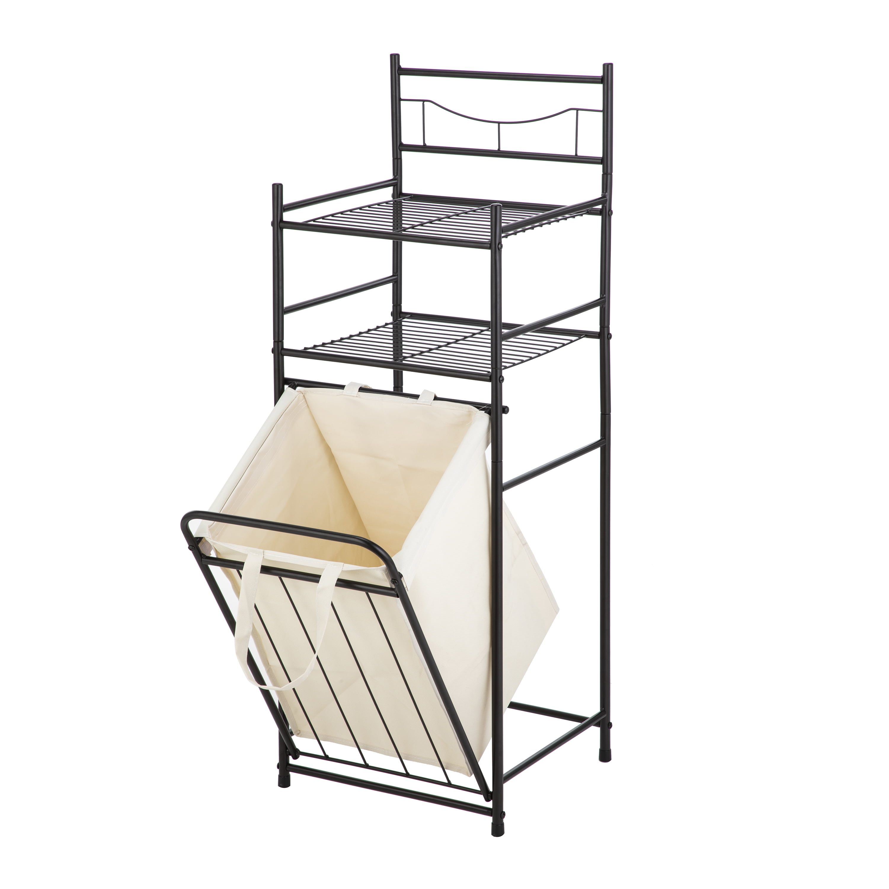 Mainstays 2Shelf Bathroom Storage Tower with Hamper, Oil Rubbed Bronze