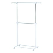 Mainstays 2-Shelf Garment Drying Clothes Rack - Adjustable Height, Locking Wheels, Metal, Silver/White - Closet Organization