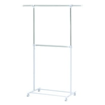 Mainstays 2 Tier Adjustable Chrome Garment Rack with Silver Metal and White Rod