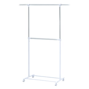 Mainstays 2-Shelf Garment Drying Clothes Rack - Adjustable Height, Locking Wheels, Metal, Silver/White - Closet Organization
