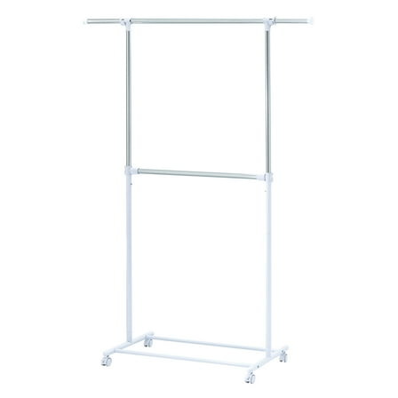 Mainstays 2-Shelf Garment Drying Clothes Rack - Adjustable Height, Locking Wheels, Metal, Silver/White - Closet Organization