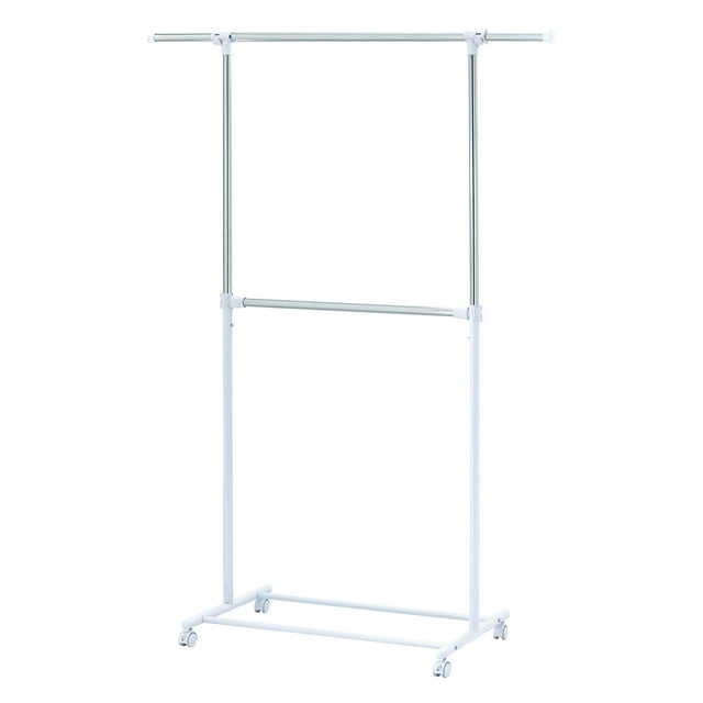Mainstays 2 Tier Adjustable Chrome Garment Rack with Silver Metal and