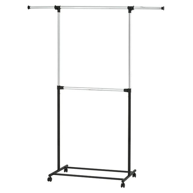 Mainstays 2Tier Chrome & Black Adjustable Rolling Garment Rack