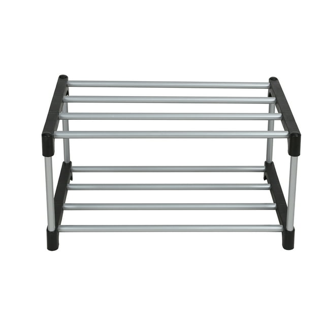 Mainstays 2 Tier Shoe Rack, Black and Silver, 4 Pairs of Shoes, Iron ...