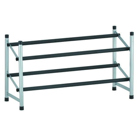 Mainstays 2-Tier Shoe Rack Storage Organizer, Silver Metal and Black Rod, 10 Pairs