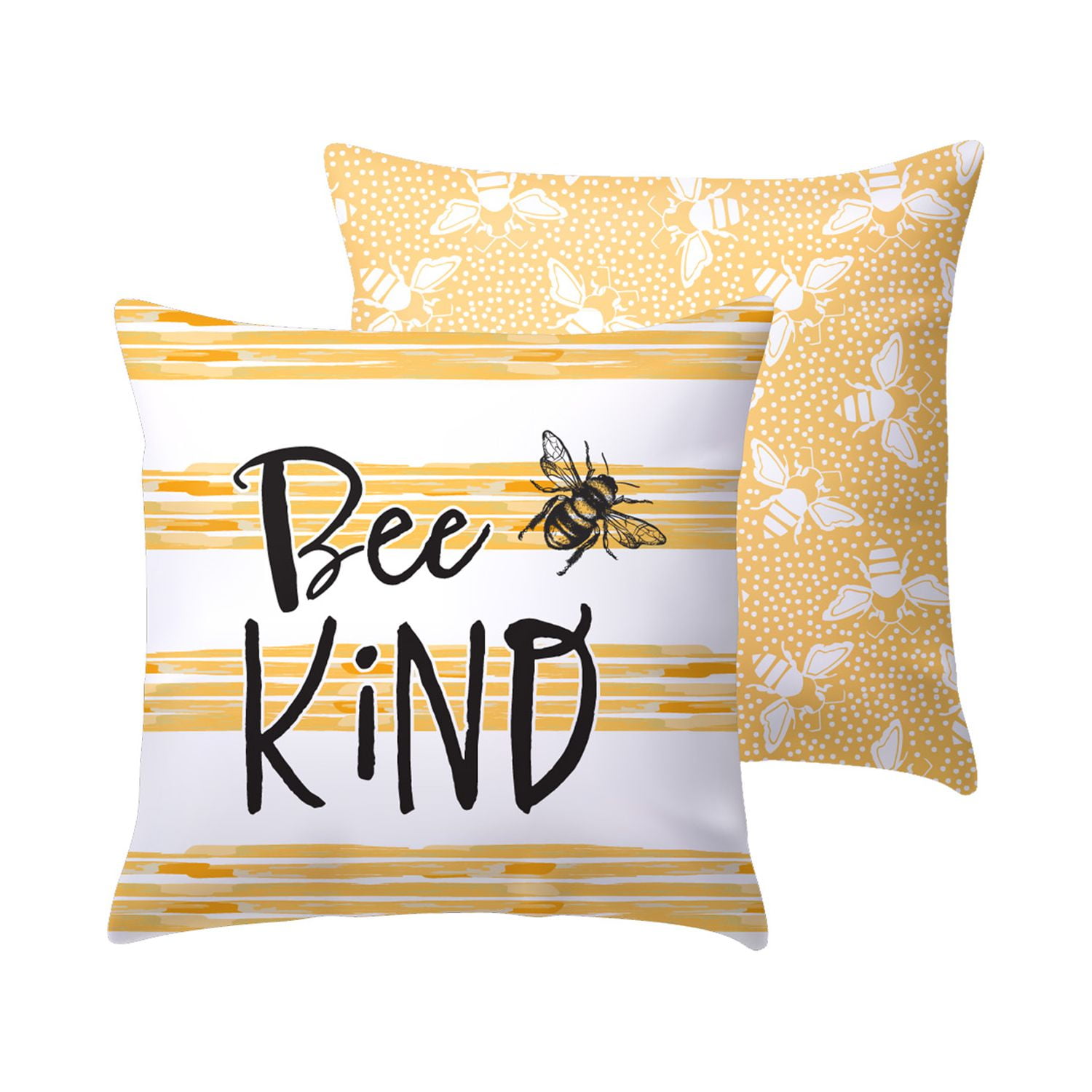 Mainstays Bee Kind Reversible Outdoor Throw Pillow, 2-Pack, 16 in, Yellow