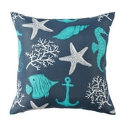 Mainstays 2-pack Starfish Sealife Reversible Outdoor Throw Pillow 16 inch, Blue