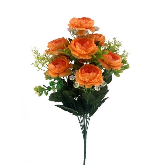 Mainstays 20.5" Artificial Flower Bouquet, Camellia, Orange Color. Indoor Use,  Party Centerpiece Table Decorations