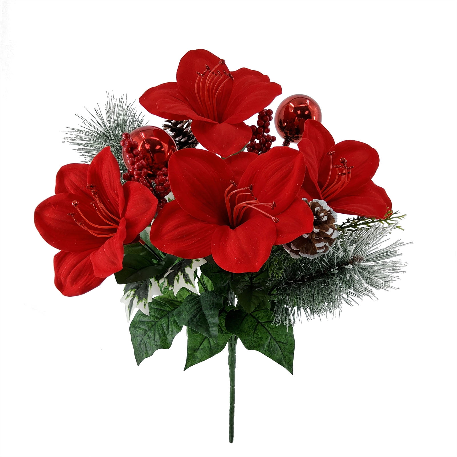 Mainstays 20.5 in Indoor Artificial Amaryllis Bouquet, Red Color