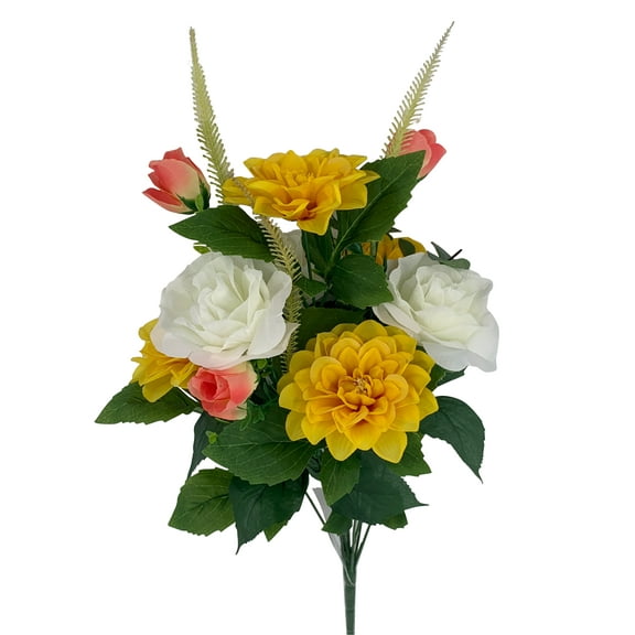 Mainstays 20.5 inch White Rose and Yellow Dahlia Mix Bouquet, for Indoor Use Only