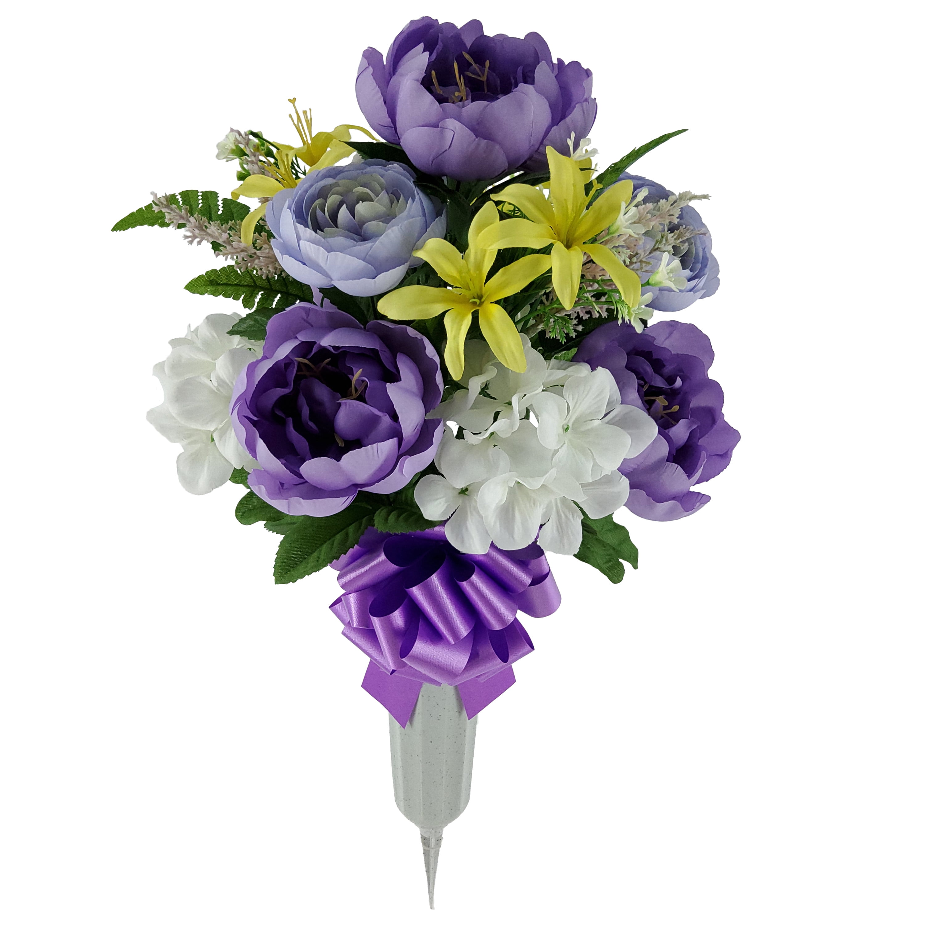 Mainstays 20.5in Outdoor Artificial Peony Flowers in Vase, Purple Color