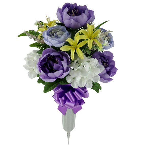 Mainstays 20.5in Outdoor Artificial Peony Flowers in Vase, Purple Color