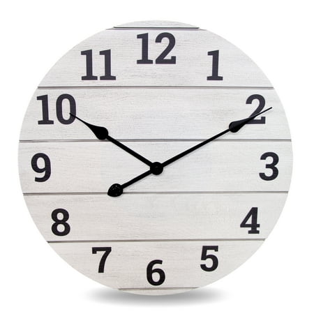 Mainstays 20" Analog Whitewashed Wood Plank Wall Clock