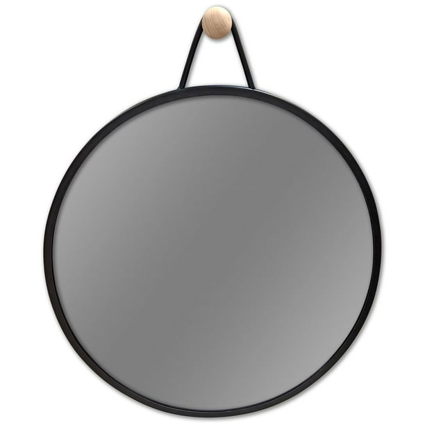 Mainstays 20" Black Round Metal Hanging Mirror with Wood Knob