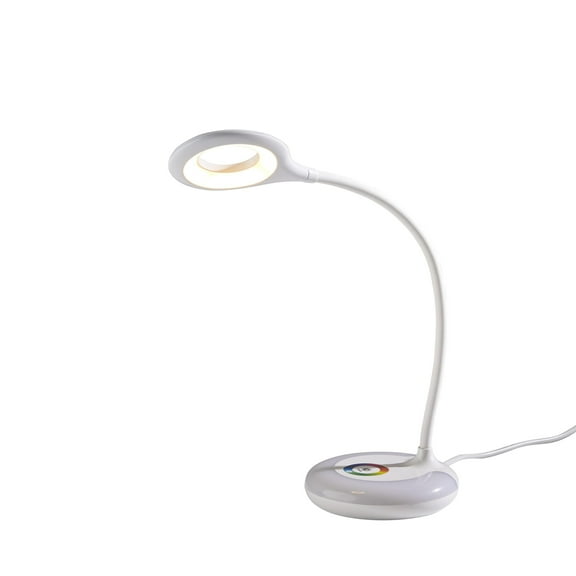 Mainstays 20" Color Changing LED Ring Light Desk Lamp, Plastic, White, USB Port, Modern, Young Adult
